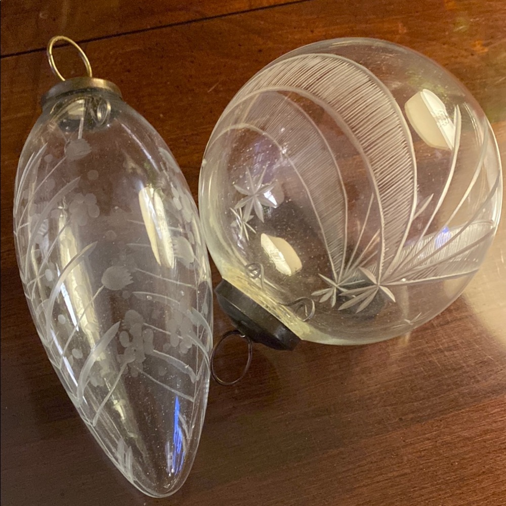 Antique Etched Clear Glass Holiday Ornaments